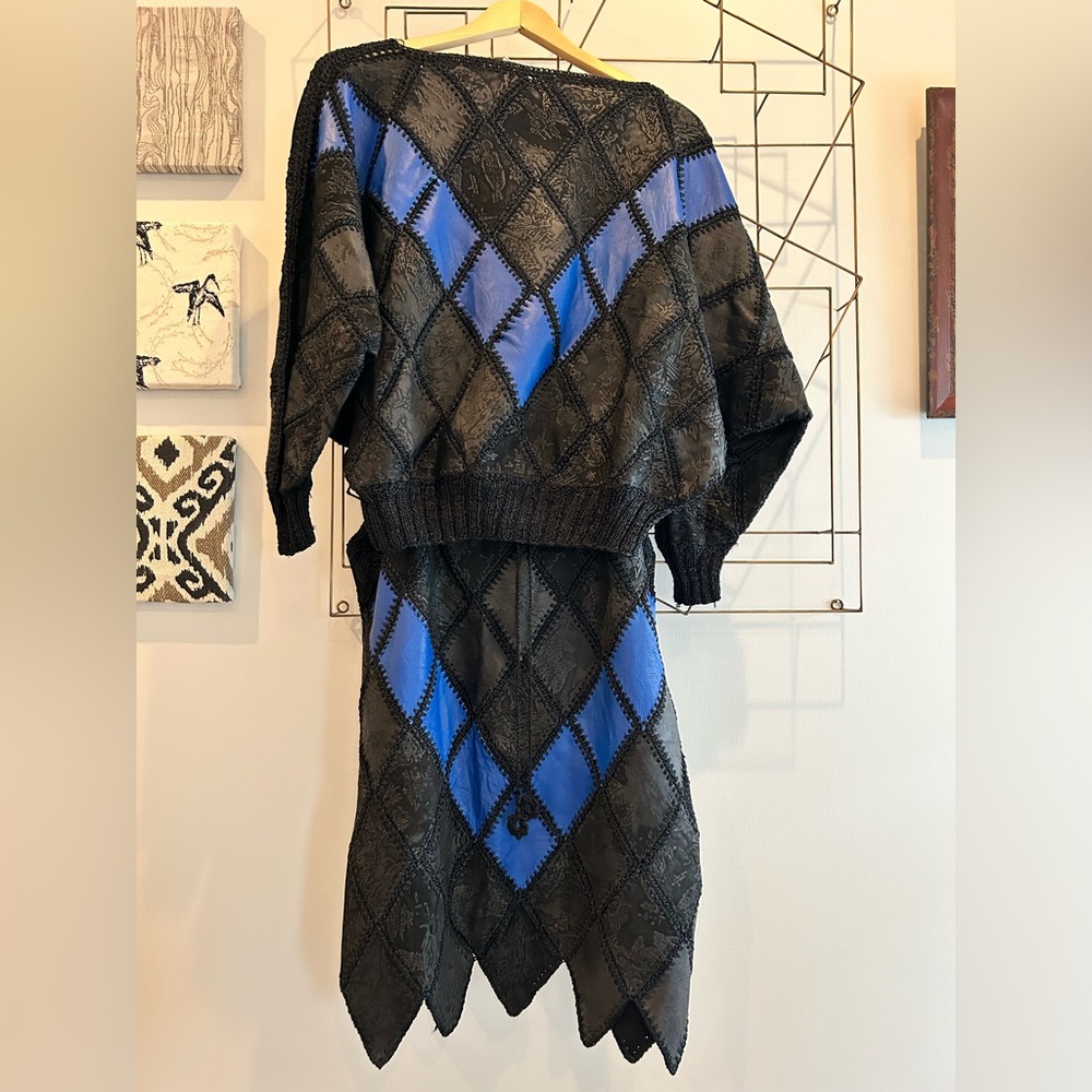 1980s Vintage Leather & Crochet Top/Skirt